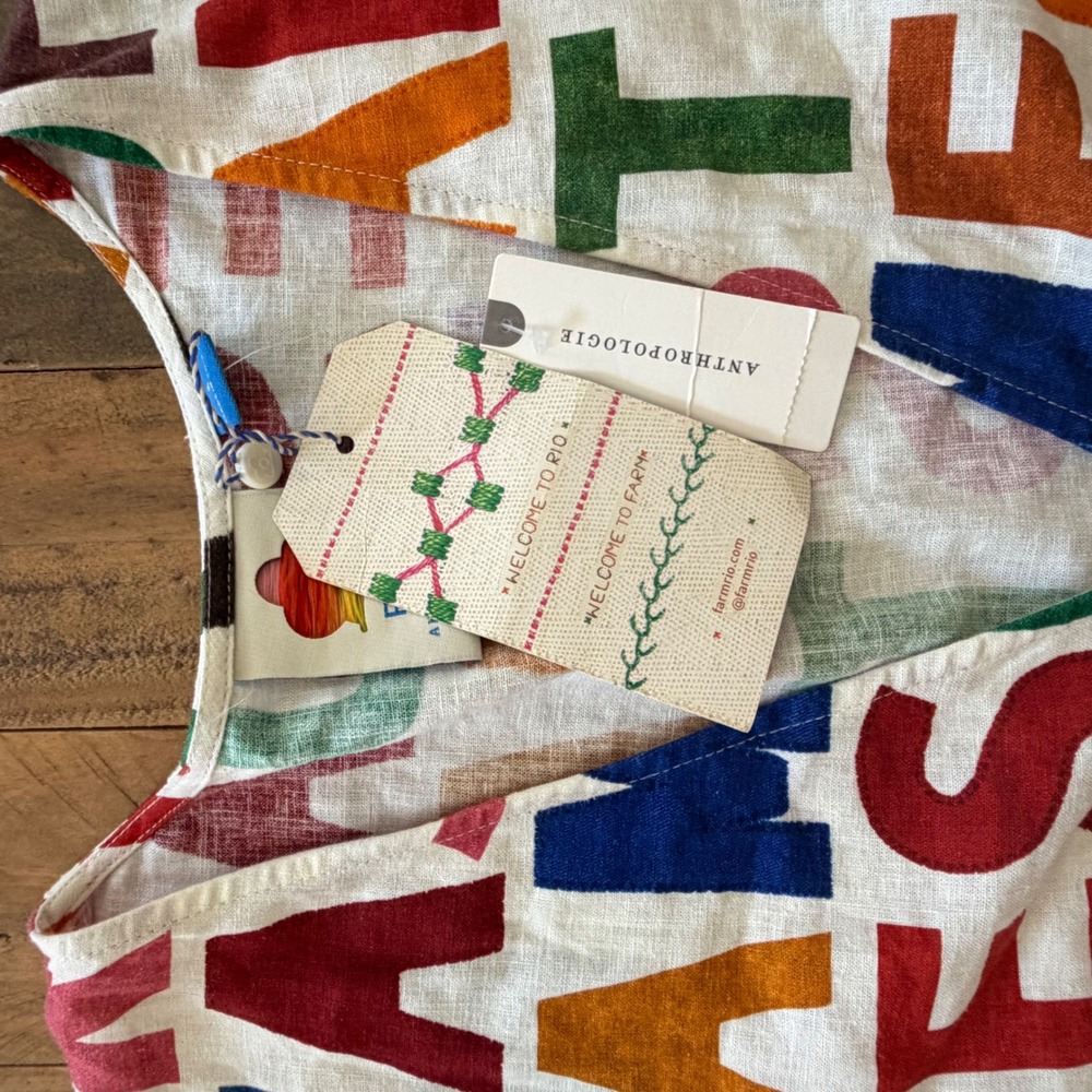 Farm Rio for Anthropologie Typographic Print Linen Blend Romper Multi Color S - Picture 5 of 7